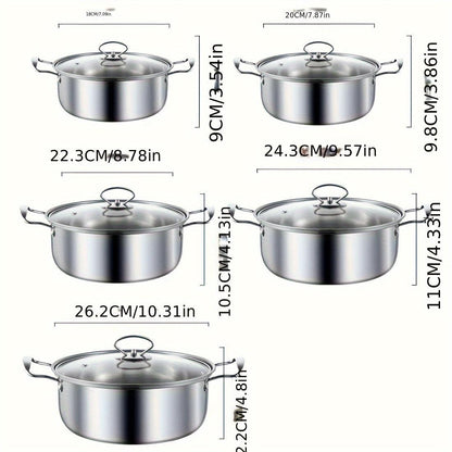 Stainless Steel 5Piece Cooking Utensil Set Pot Stockpot Glass Lids - HomeGoods Lima