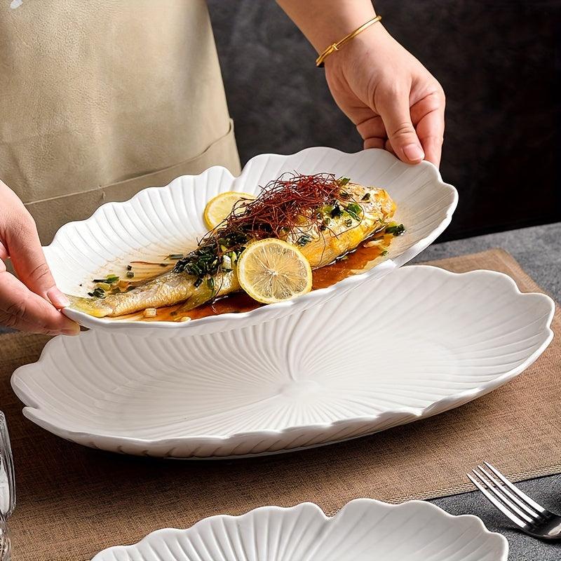 Elegant Oval Ceramic Fish Plate White Floral Pattern Tray - HomeGoods Lima