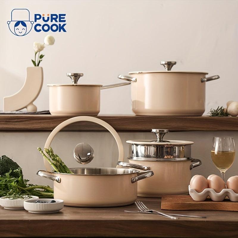 PURE COOK Silicone Border Pots Set Stainless Steel Beige White - HomeGoods Lima