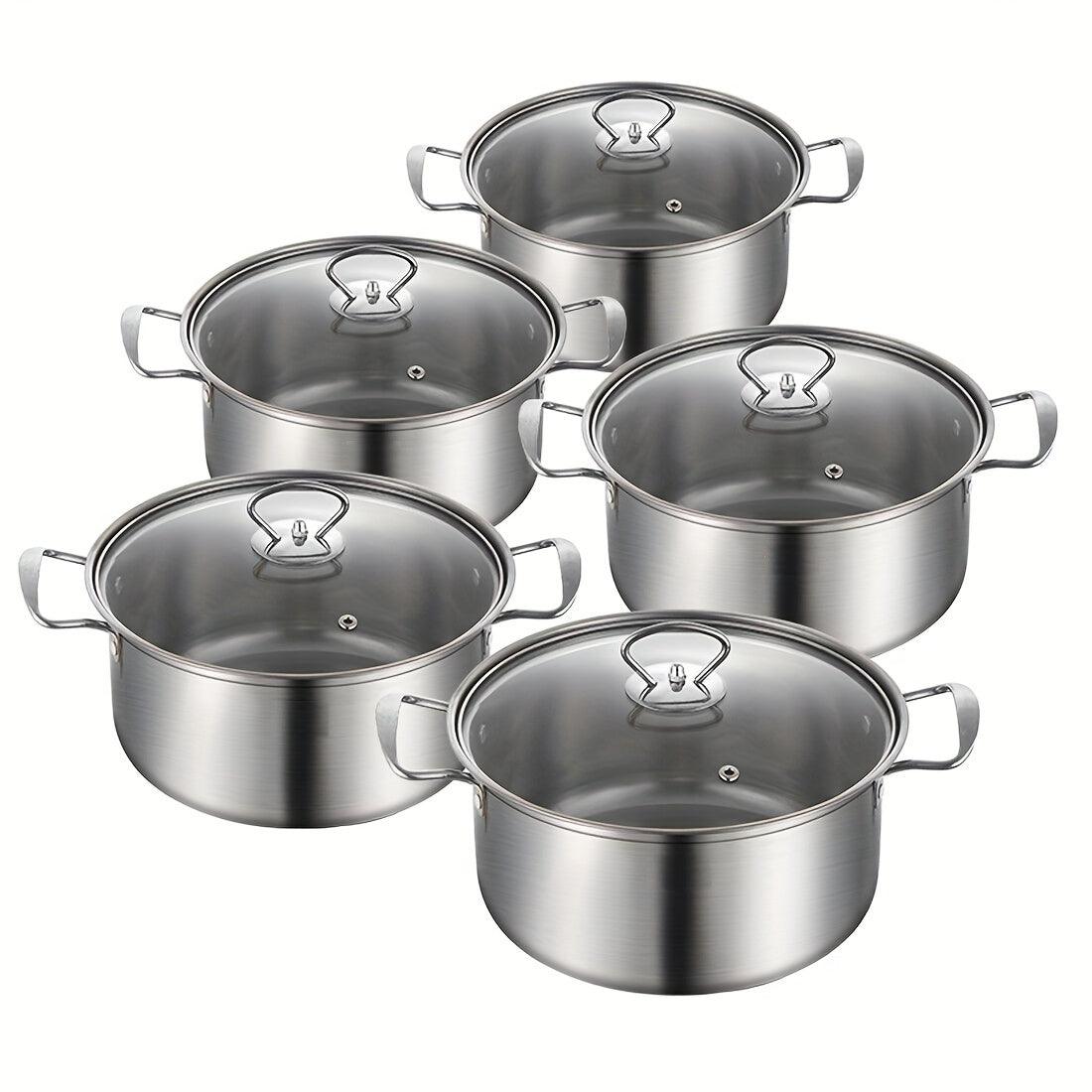 Stainless Steel 5Piece Cooking Utensil Set Pot Stockpot Glass Lids - HomeGoods Lima