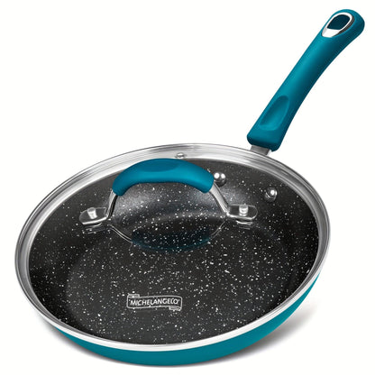 Cyan Nonstick Frying Pan with Lid Granite Interior Silicone Handle - HomeGoods Lima