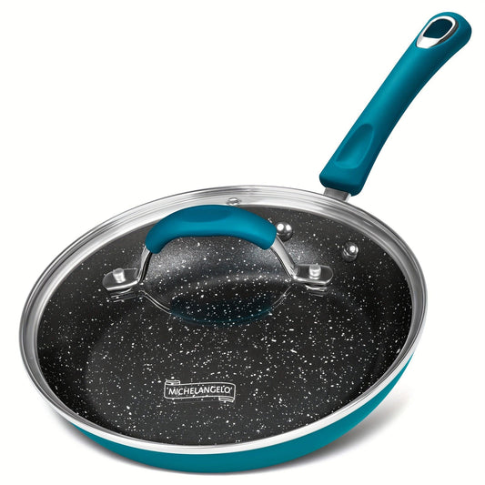 Cyan Nonstick Frying Pan with Lid Granite Interior Silicone Handle - HomeGoods Lima