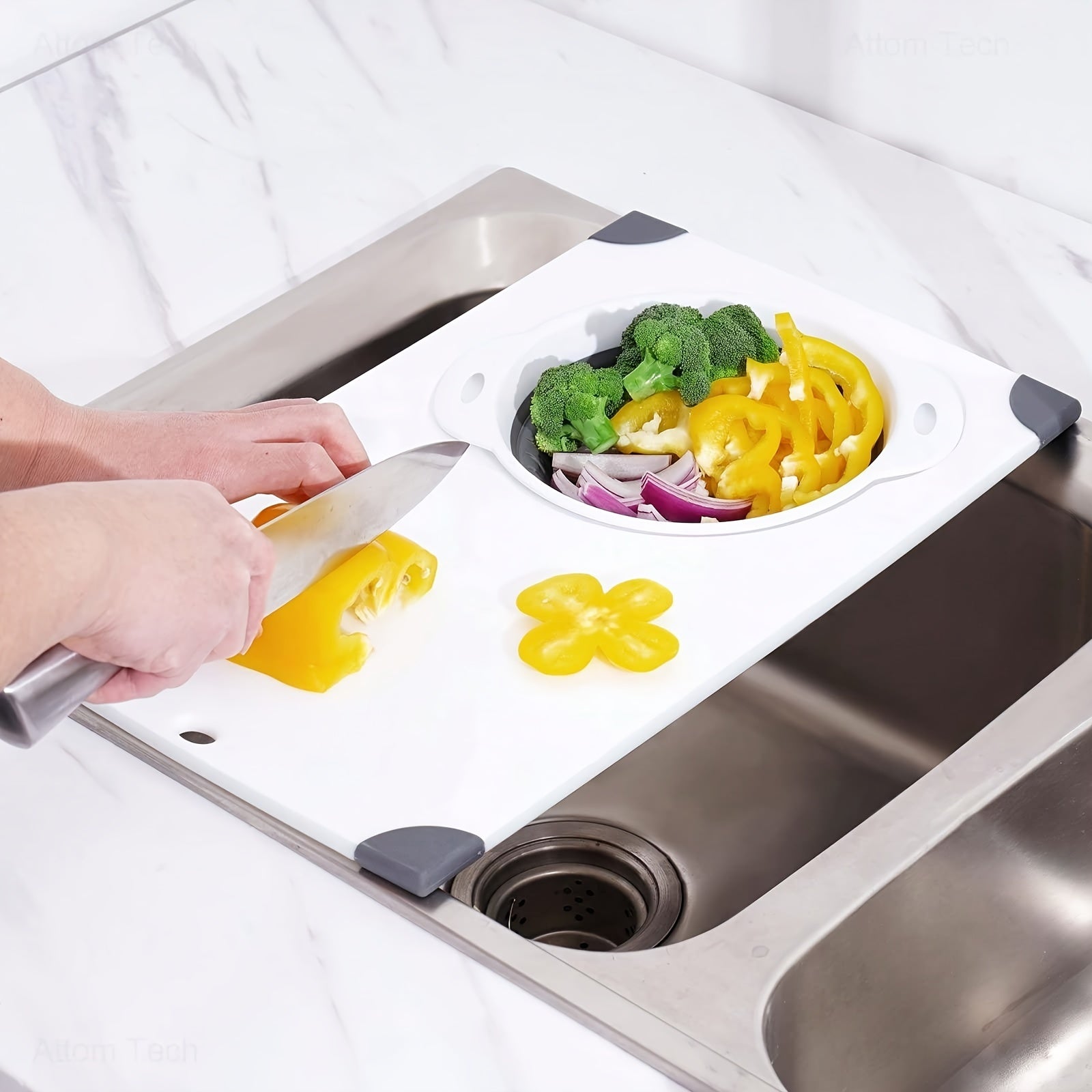 Multifunctional Cutting Board with Foldable Colander and Drain Basket