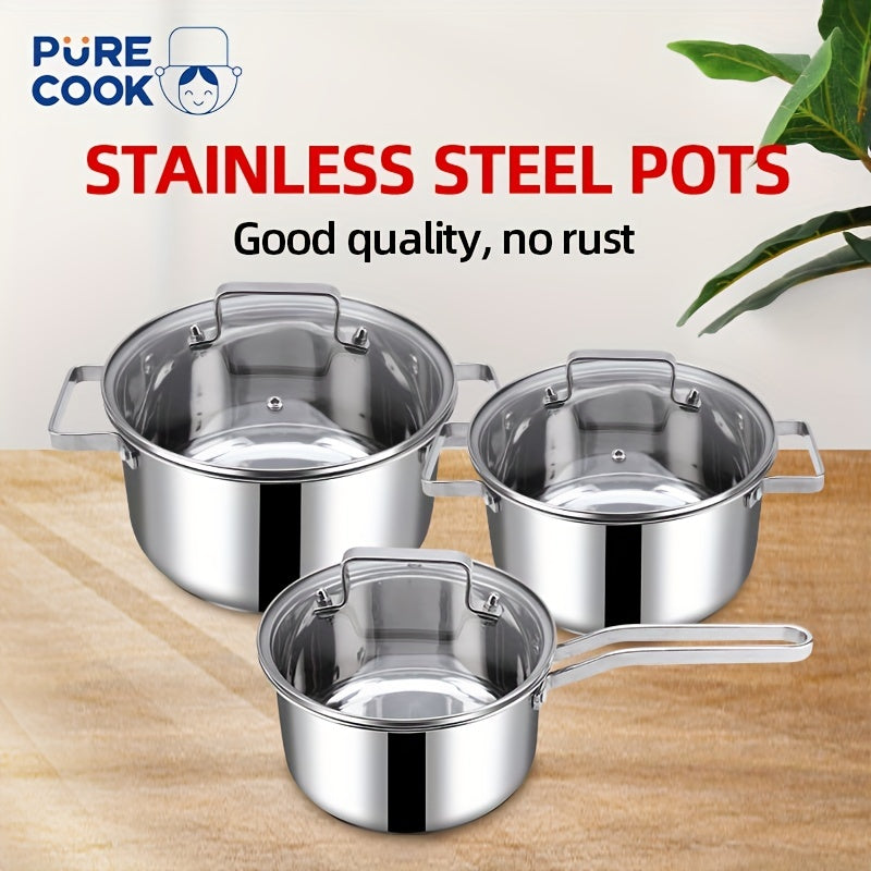 6Piece Stainless Steel Cookware Set with Glass Lids Induction Compatible